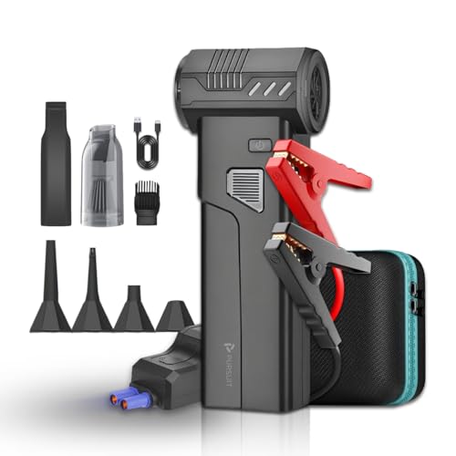 5-in-1 Jump Starter with Air Duster, Portable Vacuum, 2000A Car Battery Booster, Air Inflator/Deflator, 8000mAh Power Bank - 130000RPM Blower Fan Multi-Function Emergency Tool for Car & Outdoor Use