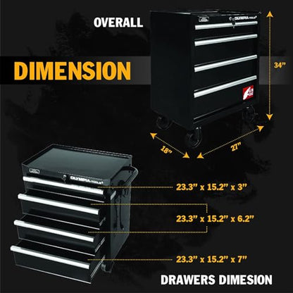 Olympia Tools 27-Inch Rolling Tool Cabinet with 4 Drawers - Mobile Tool Chest with Ball Bearing Slides and Fully Extendable Drawers for Garage Storage - size: 27-Inch Rolling Tool Cabinet