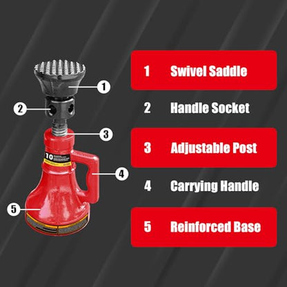 Jack Boss 10 Ton (10,000 LBs) Professional Car Support Screw Jack for House Construction Bridge Stabilization, Red - size: 10 TON