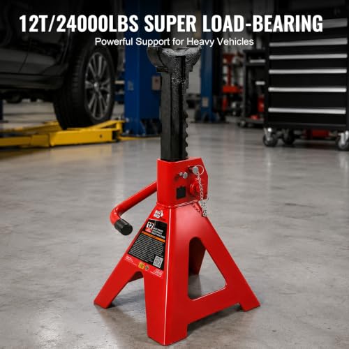 Big RED 12 Ton Jack Stands with Lock Adjustable Height to 28.15'',Heavy-Duty Car Jack Stands Fit for Cars, SUVs, and Most Automobiles, Red, 2 Pack - style: 12 ton jack stands