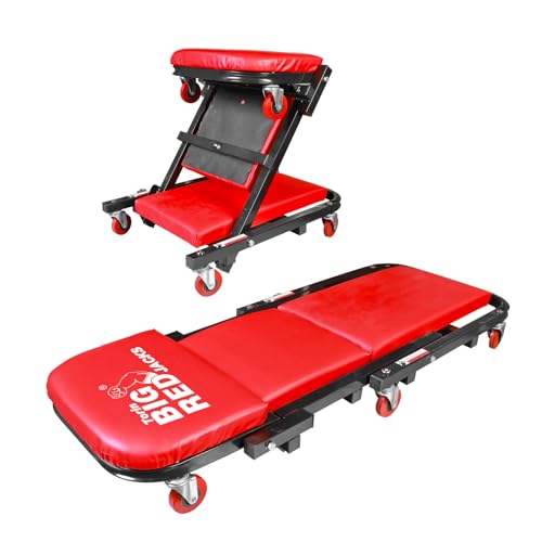 Big RED ATW4015ZR Torin ，40" Foldable Z-Creeper Seat，2-in-1 Garage/Shop Creeper，330 lbs Capacity，Low Profile Creeper with 6 pcs Wheels for Auto Repair，Garage and Shop，Lay Down or Sit，Red - style: 40″RED Foldable Creeper