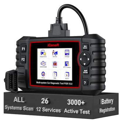 Bidirectional Diagnostic Tool for Porsche/Cayenne, iCarsoft POR V3.0 All System OBD2 Scanner, 26 Resets +12 Extra Services Battery Registration Code Reader for Porsche,Support CAN-FD, Free Update
