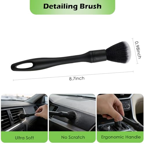 7PCS Windshield Cleaner Tool, Car Windshield Cleaner Tool+Side Mirror Squeegee +3 Microfiber Pads+100ml Spray Bottle+1 Detailing Brush,12-19inches Extendable Handle,180° Rotation
