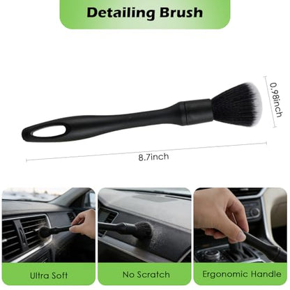 7PCS Windshield Cleaner Tool, Car Windshield Cleaner Tool+Side Mirror Squeegee +3 Microfiber Pads+100ml Spray Bottle+1 Detailing Brush,12-19inches Extendable Handle,180° Rotation