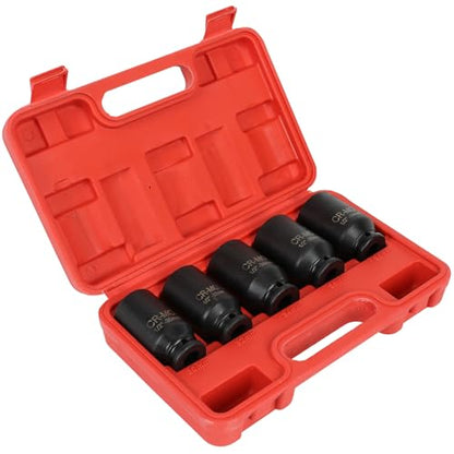 SCITOO 1/2 5PCS Drive Deep Impact Axle Hub Socket Set,Axle Nut Hub Impact,12 Point,30mm-36mm(30mm,32mm,34mm,35mm,36mm)