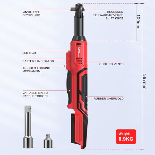 3/8" Cordless Ratchet Wrench, For Milwaukee 18V Battery | 45Ft-Lbs Extended Electric Ratchet, Variable Speed, 1/4" Adapters & 3" Extension Bar, Bare Tool Only