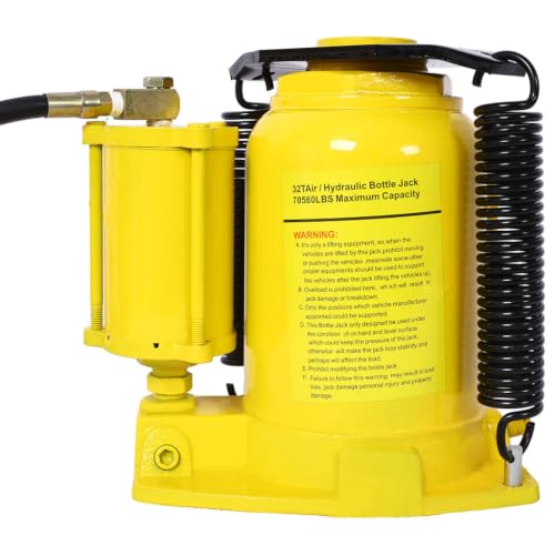 Air Hydraulic Bottle Jack, Heavy Duty Pneumatic Truck Jack with Height Adjustments, Dual Use Manual Pump, 32 Ton Welded Bottle Jack for Auto Repair Industrial Engineering,Yellow - color: Yellow