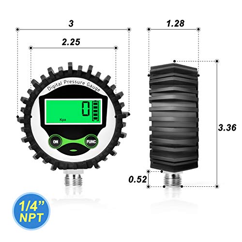 MEANLIN MEASURE 0-300Psi Digital Pressure Gauge with Rubber Cover, Lower Mount, Accuracy 1%, Resolution 0.1psi, with 1/4" x 1/2" and 1/4" x 3/8" NPT Hex Bushing - size: 0 - 300 PSI, style: Lower Mount