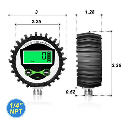 MEANLIN MEASURE 0-300Psi Digital Pressure Gauge with Rubber Cover, Lower Mount, Accuracy 1%, Resolution 0.1psi, with 1/4" x 1/2" and 1/4" x 3/8" NPT Hex Bushing - size: 0 - 300 PSI, style: Lower Mount
