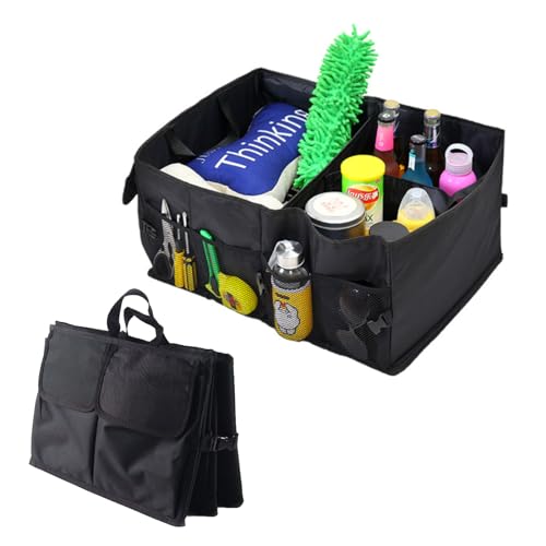 Trunk Organizer, Storage Box - 52L Large Capacity Collapsible Multi Compartments Organizer, Portable Storage Box for Most Cars/SUV, Waterproof Oxford Fabric, Black