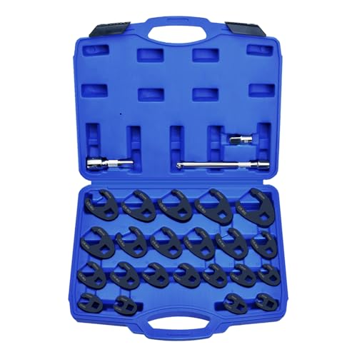 LainKeen 25pcs Crows Foot Wrench Set 1/2" and 3/8” Drive Flare Nut Crowfoot Set Metric 8-32mm 6 Point Crows Feet Wrenches with Extension Bar, Wrench Kit for Removing Nuts from Hard-to-Reach Areas