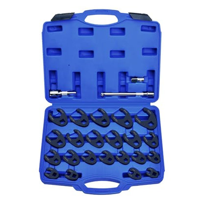 LainKeen 25pcs Crows Foot Wrench Set 1/2" and 3/8” Drive Flare Nut Crowfoot Set Metric 8-32mm 6 Point Crows Feet Wrenches with Extension Bar, Wrench Kit for Removing Nuts from Hard-to-Reach Areas
