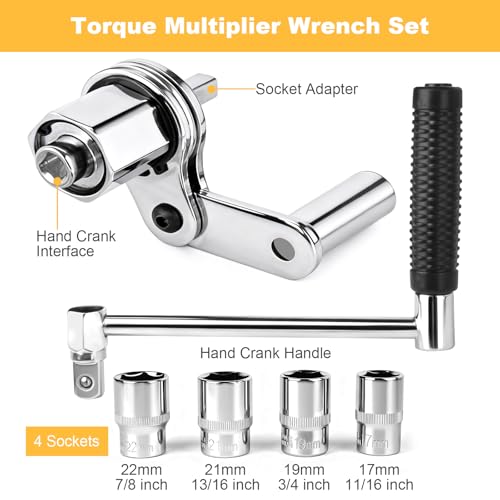 Torque Multiplier Wrench Set, Heavy Duty Labor Saving Lug Nut Remover, 1/2" Drive Square, 1:16 Gear Ratio Hand Lug Nut Wrench Kit for Automotive Tire Nuts Removal (Max 680NM)