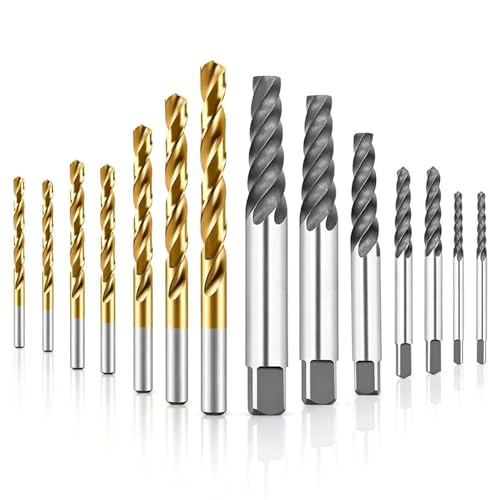 14 Pcs Screw Extractor Set with Left Hand Drill Bits, Heavy Duty Easy Out Broken Bolt Remover Kit, Reverse Cobalt HSS Steel for Stripped Screws, Damaged Bolts & Rusted Fasteners