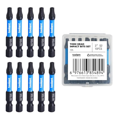 toolant 2” Impact Torx Bits 10pack (T25), 1/4” Hex-Shank S2 Steel Screwdriving Star Bits, CNC Machined Tips Magnetic Power Bit, with Storage Box - size: T25(2"*10pcs)