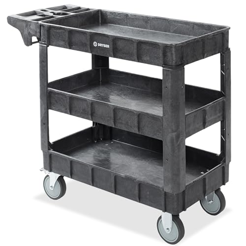 Dryser Utility Cart with Wheels, 40" x 17" Heavy Duty 550 lb. Capacity with Shelves - 3 Tier Rolling Cart with Two 5" Swivel Casters for Warehouse, Garage, Cleaning - size: 3 Shelves 2 Swivel 40x17