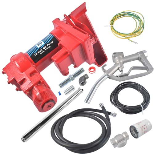 High Flow Fuel Transfer Pump, 12V DC 20GPM Gas Diesel Transfer Pump with 12ft Hose and Manual Nozzle for Vehicle Farm Industrial Use