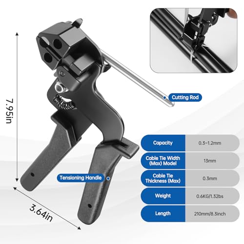 Stainless Steel Cable Tie Gun Kit, 300PCS 11.8 Inch Metal Zip Ties Heavy Duty with Cutting Tool, Self Locking Cable Tie Set for Fence, Exhaust, Pipe, Automotive & Outdoor Bundling Repair