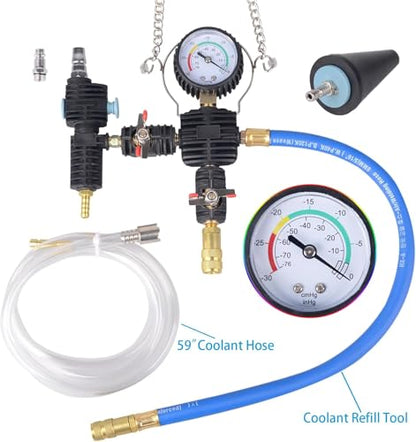 DAYUAN 28Pcs Universal Radiator Pressure Tester Kit, Coolant Vacuum Refill | Coolant Pressure Tester Set for Cooling System, 0-35 PSI Pressure Testing，Vacuum Purge & Refill, Fits Most Vehicles，Blue Case - color: Blue