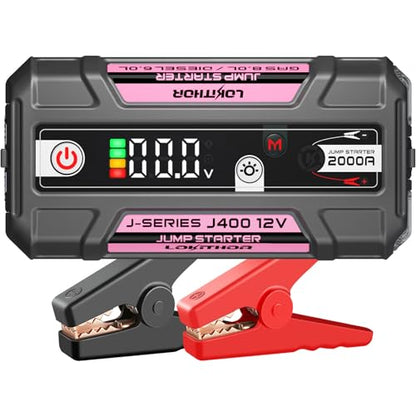 LOKITHOR J400 Jump Starter - 12V 2000A Lithium Battery Jump Pack, Portable Jump Box, Car Starter, Jumper Cables - for Up to 8.0L Gas & 6.0L Diesel Engines | ConnectMax Tech - Smart Digital Display - color: Pink