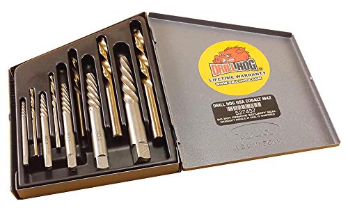 Drill Hog 10 Pc Spiral Screw Extractor Left Handed Cobalt Drill Bit Set