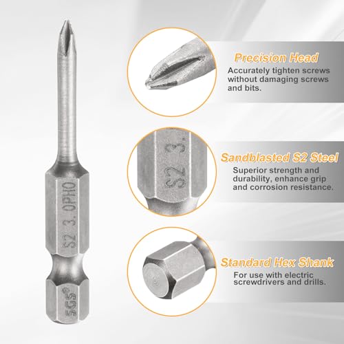 HARFINGTON 4pcs #0 Phillips Screwdriver Bit PH0 1/4" Hex Shank 2" (50mm) Long 0.12" Rod Magnetic Cross Head Drill Bits S2 Steel Industrial Screw Driver for Electric Power Tools, Gray - size: PH0 x 2" x 0.12"