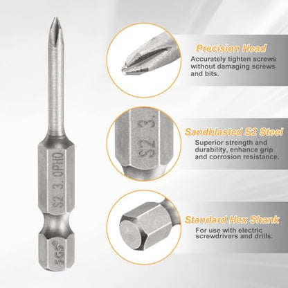 HARFINGTON 4pcs #0 Phillips Screwdriver Bit PH0 1/4" Hex Shank 2" (50mm) Long 0.12" Rod Magnetic Cross Head Drill Bits S2 Steel Industrial Screw Driver for Electric Power Tools, Gray - size: PH0 x 2" x 0.12"