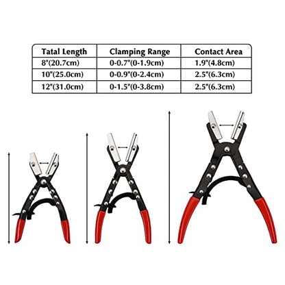 EMENTOL Automatic Locking Ratcheting Hose Pinch Off Plier Set, Includes 8-Inch, 10-Inch, and 12-Inch Sizes, 3 Pieces Crimping Pinch-Off Tool Set, For Pinch Off Coolant, Vacuum, Heater and Fuel System