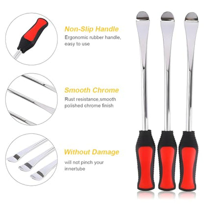 BELOMI Tire Spoons Lever Tool Set, Steel Professional Tire Changing Removal Kit with 1 Portable Bag + 3 Tire Spoons + 2 Rim Protectors, Tire Repair Tool for Vehicle, Bike, Lawn Mower (Red/Black) - color: Red/Black