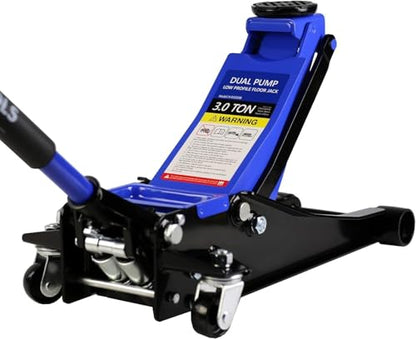 3 Ton Low Profile Floor Jack, Heavy Duty Floor Jacks with Dual Pistons Quick Lift Pump, Steel Car Jack Adjustable Height 3.3"-18.5", Hydraulic Trolley Floor Jack 3 Ton/6600 LBS Capacity, Blue - color: Blue - 3 Ton(Dual Pump), Lift 3.3"-18.5"