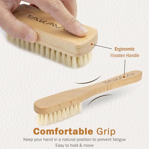 TAKAVU Leather & Upholstery Brush, Pure White Boar Hair, Car Seat Safe | Soft Detailing Brush for Alcantara, Suede, Sofa, Furniture, Convertible Tops, Car Interiors, Boots & Bags