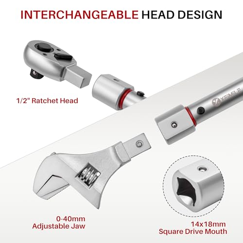 Adjustable Open End Torque Wrench 1/2" Drive-10-170 Ft-Lb for HVAC | 40MM 1/2 Inch Pound Torque Wrench(13.6-230.5Nm), Interchangeable Jaw&Ratchet Head for Car, Moto, Narrow Pipeline - size: 1/2" 10-170FT.LB, style: Click