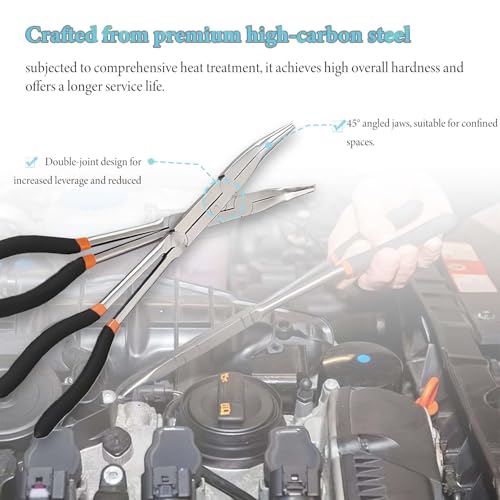 13 Inch 3-PC Needle Nose Pliers Set: Multi-Angle Access with Straight, 45°, and 90° Tips for Precision Work in Confined Areas