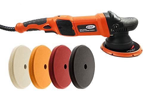 HI-BUFF® Dual Action Long Throw Polisher with Complete Starting Pad Set (Heavy, Medium, Light Polish and Finishing) | Variable Speed for Professional Automotive Detailing (15mm Throw)