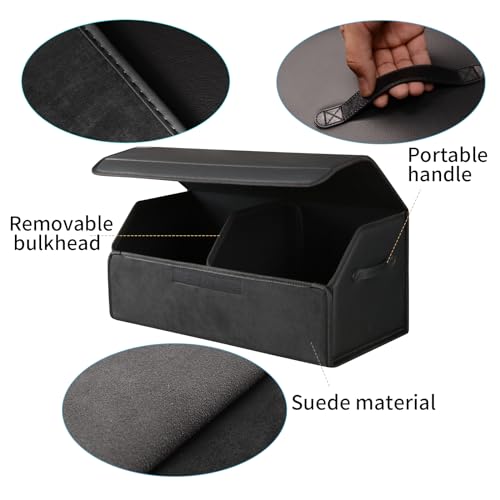 car organizers and storage for SUV,trunk organizer for sedan, leather foldable sleek box with lid,collapsible cargo bins, tool accessories containers,Collapsible Suede velvet (18 inch Covered) - size: 18 inch Covered
