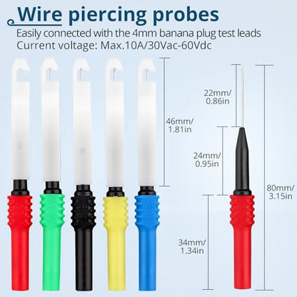 Back Probe Kit – 35PCS Automotive Test Leads Set with Storage Box,5 Large Alligator Clips,5 Wire Piercing Probes,Flexible Multi-Angle Needles for Multimeter & Automotive Diagnostics