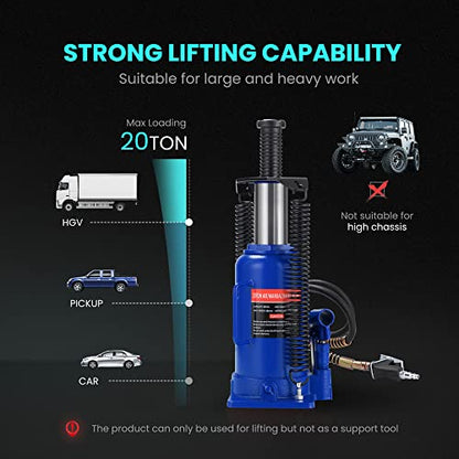 SPECSTAR Pneumatic Air Hydraulic Bottle Jack with Manual Hand Pump 20 Ton | Heavy Duty Auto Truck Travel Trailer Repair Lift Blue - color: Blue