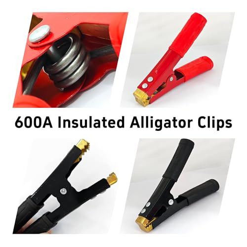 2PCS 600A Insulated Alligator Clips Heavy Duty, Metal Spring Loaded Battery Clamps Black Red Boot, Electrical Test Crocodile Clips for Car Truck Boat Automotive Vehicle - size: 600A