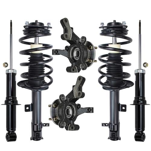 Detroit Axle - Front Steering Knuckles and Wheel Hub Bearings Struts w/Coil Spring Rear Shock Absorbers Replacement for Rear Drum 2007-2012 Dodge Caliber - size: 6AQU47791/ strut shock sway kit