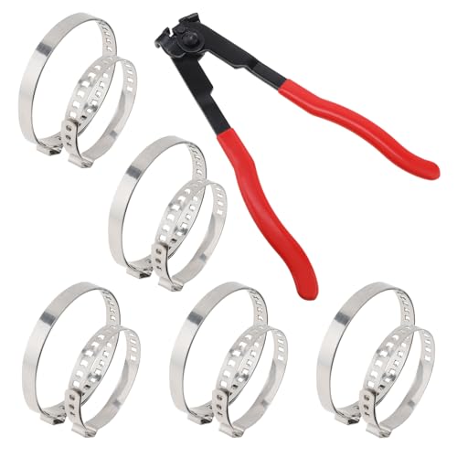 CV Boot Clamp Pliers with 10PCS Stainless Steel Crimp Bands, 5PCS Small and 5PCS Large Universal Adjustable Drive Shaft Joint Boot Crimp Clamps, Boots Clamp Tool Repair for Most Cars