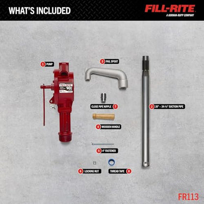 Fill-Rite FR113 Fuel Transfer Rotary Hand Pump w/Pail Spout & Suction Pipe - style: Rotary Pump w/Pail Spout