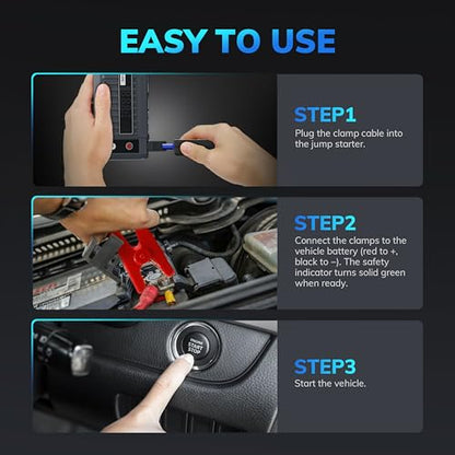 K25 Jump Starter 3750A Car Battery Booster Pack for Up to 9.0L Gas or 7.0L Diesel Engines, 12V Portable Jump Box with Extremely Safe Jumper Cable, USB/DC Charge and 3 Mode Flashlight