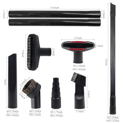 Vacuum Attachments for Shop Vac Attachment Accessories, 1 1/4" to 2 1/2" Vacuum Hose Adapter, 1.25" Vacuum Extension Wand, 25 inch Flexible Crevice Tool, 1.25" Horse Hair Round Dust Brush - size: M 11 Pcs