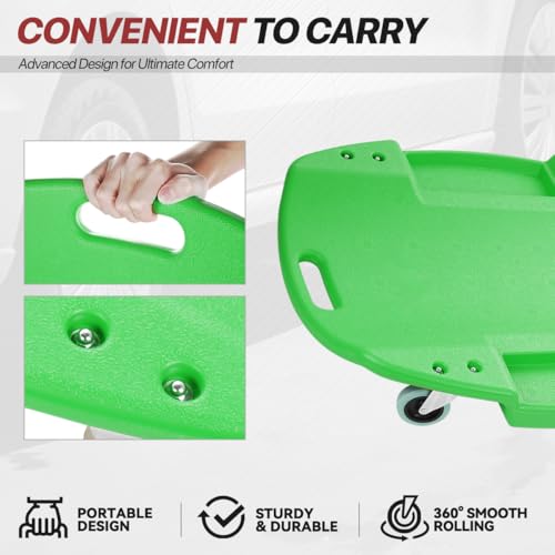 Mechanic Creeper 47 Inch, Low Profile Under Car Rolling Creeper with Padded Headrest and Tool Trays, 300 LBS Capacity, Green
