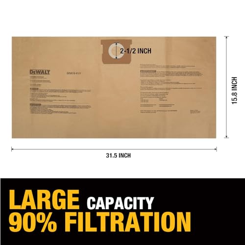4 PACK DEWALT Dust Bags DXVA19-4101, DEWALT Vacuum Bags for 6-10 Gallon Wet/Dry Vacuum, Shop Vac Bag Compatible with DXV06P DXV09P DXV09PA DXV10P DXV10PL DXV10S DXV10SA DXV10SB - size: 4 PACK