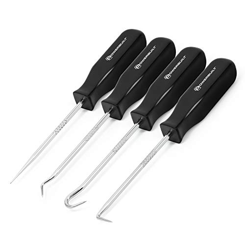 Powerbuilt 4 Piece Automotive Pick and Hook Set, Car Auto Oil Seal and O-Ring Seal Gasket Mini Precision Hooks Puller Remover - 641134