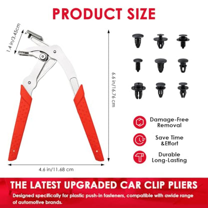 SKETYICar Clip Pliers, 2-in-1 Auto Trim Fastener Removal Tool, 17-4 PH Stainless Steel Panel Push Pin Rivet Remover for Door Bumper Fender Dashboard