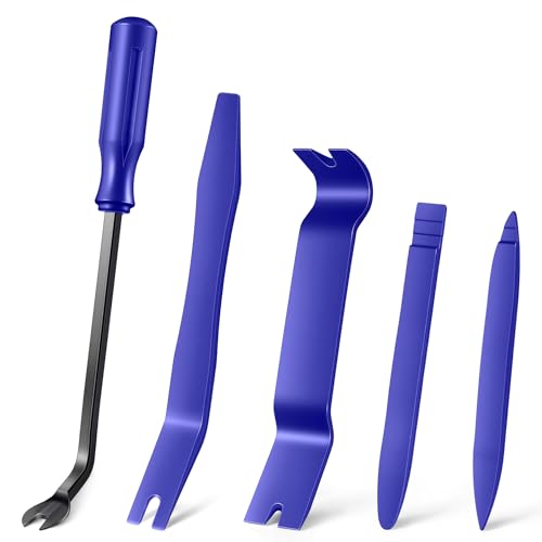 5 pcs Auto Trim Removal Tool Kit, No Scratch Plastic Pry Tool Kit - Interior Door Panel Clip Fastener Removal Set for Vehicle Dash Radio Audio Installer (Blue) - color: Blue