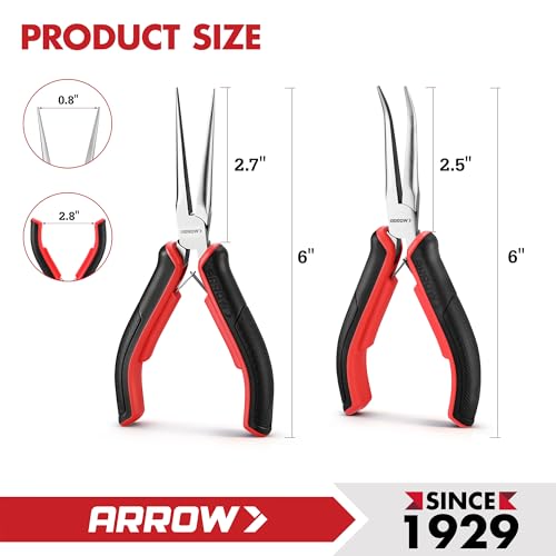 ARROW 2-Piece 6" Needle Nose Pliers Set, Mini Long Nose Pliers & Bent Nose Pliers, Small Needle Nose Pliers for Jewelry Making, Wire Wrapping, Wire Bending Small Object Gripping - style: Straight & Bent Needle Nose Pliers Set