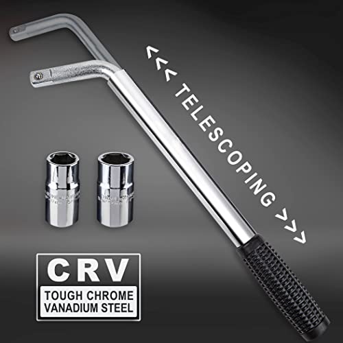 CARTMAN Telescoping Lug Wrench, Wheel Wrench with Standard CR-V Sockets 17/19, 21/22mm